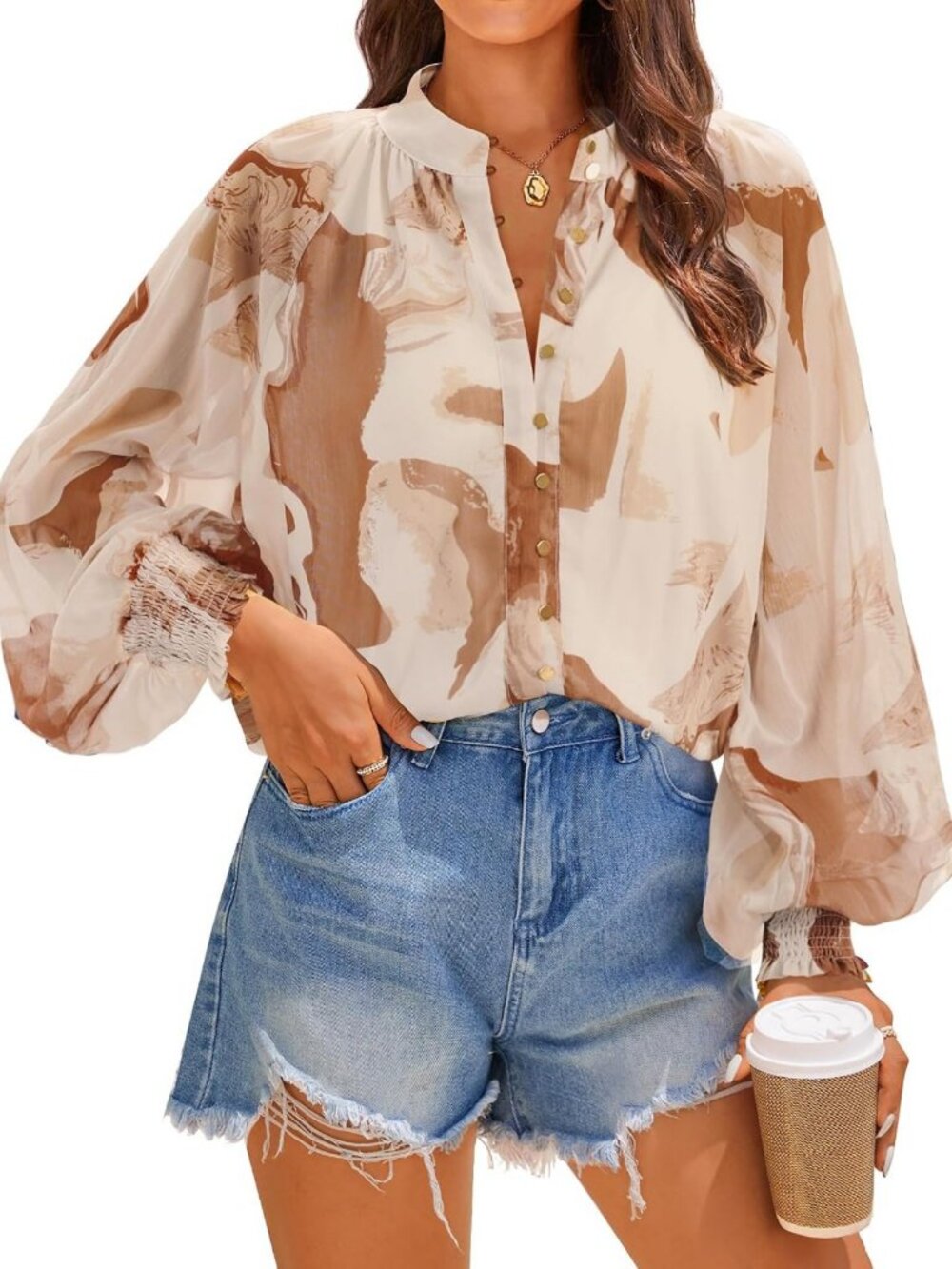Floral Print Long Sleeve Boho Top for Women | Button Down Style, Casual Chic